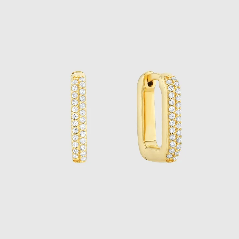 geometric earrings for women -Auree x @theeditbutton Gold & Cubic Zirconia Rectangular Hoops