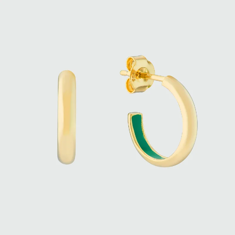 unique ear cuffs -Havana Apple Green Enamel & Gold Half Hoop Earrings