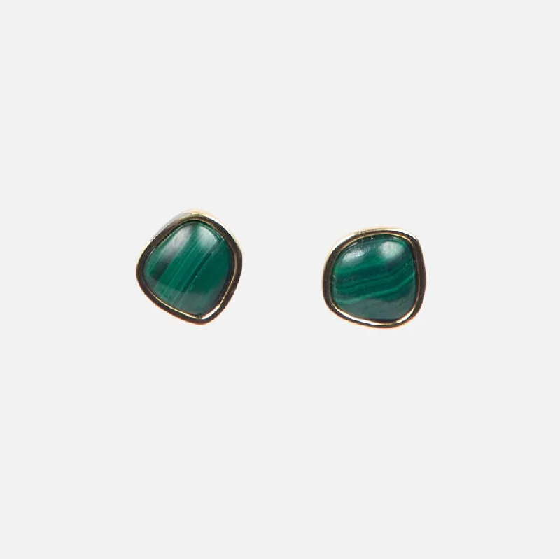 trendy drop earrings for women -Bay Studs, Malachite