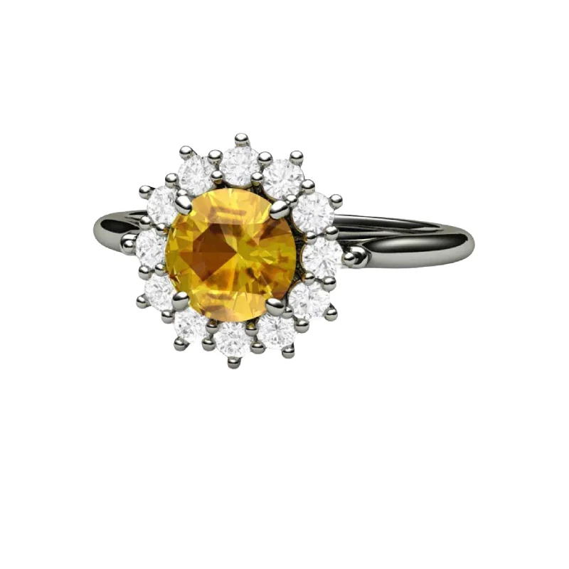 women’s silver bands -Round Yellow Sapphire Engagement Ring Vintage Style Cluster Diamond Halo