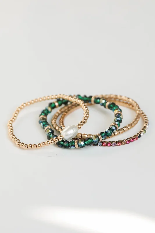 personalized bangles for women -Sydney Green Beaded Bracelet Set