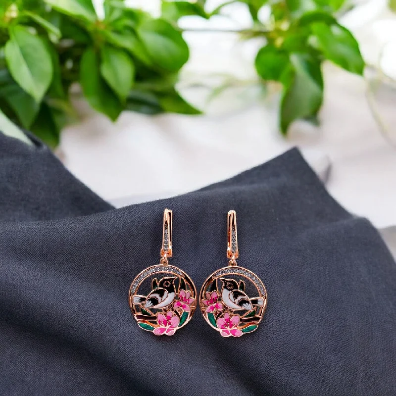 chic bar earrings -Rosegold birds on tree floral earrings for women and girls