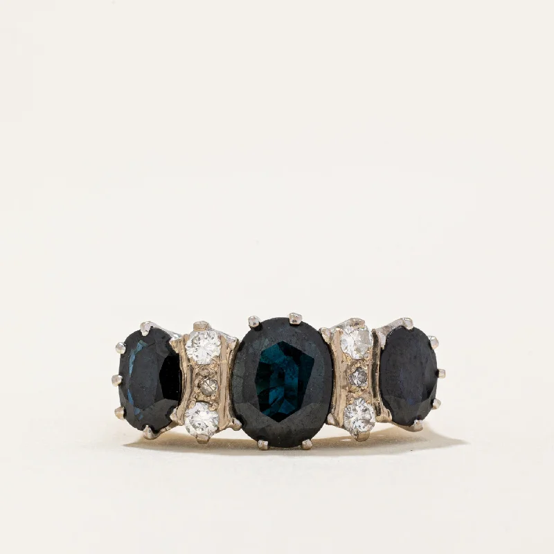 chic solitaire rings -1977 London Sapphire & Diamond Cocktail Ring | 3.80ctw, 0.25ctw | SZ 6.5 |