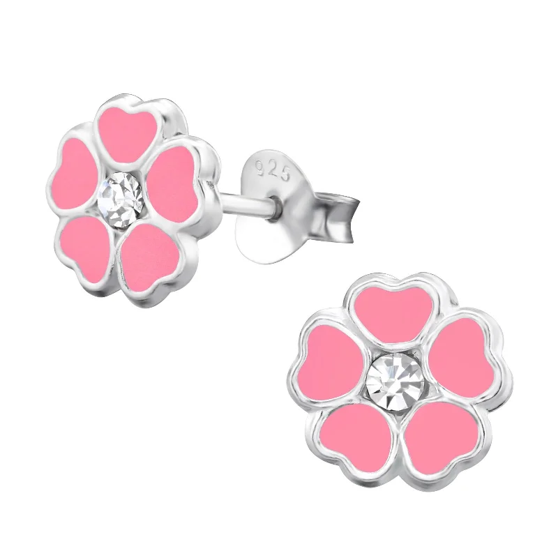 luxurious pearl earrings -Children's Sterling Silver 'Pretty Pink Flower' Stud Earrings