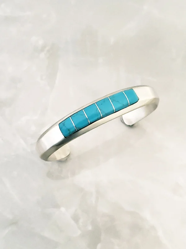 vintage bangles for women -Stamped Sterling Silver Turquoise Inlay Cuff Bracelet