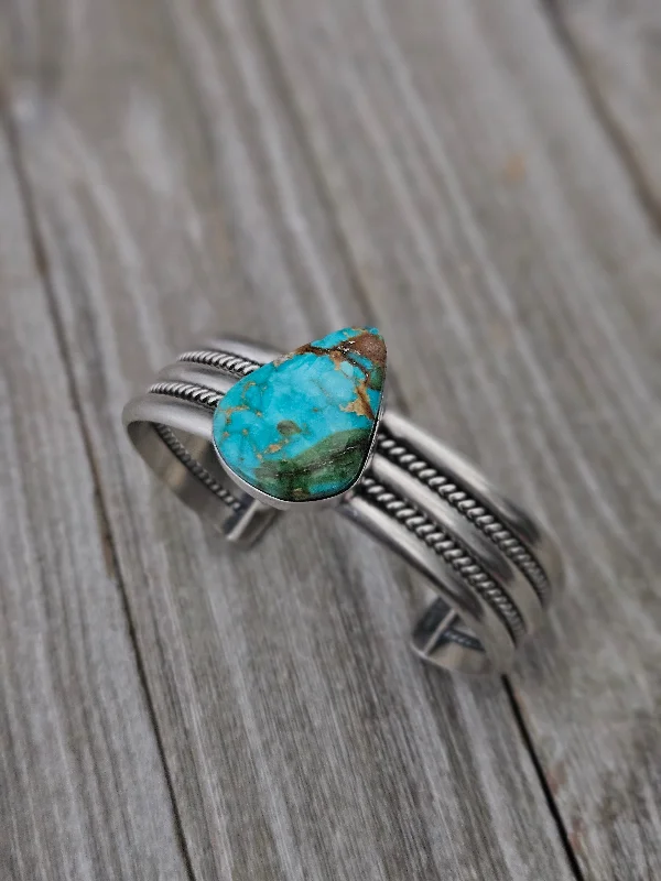 chic bangles for women -Stamped Sterling Silver Sonoran Mountain Turquoise Triangle Cuff Bracelet