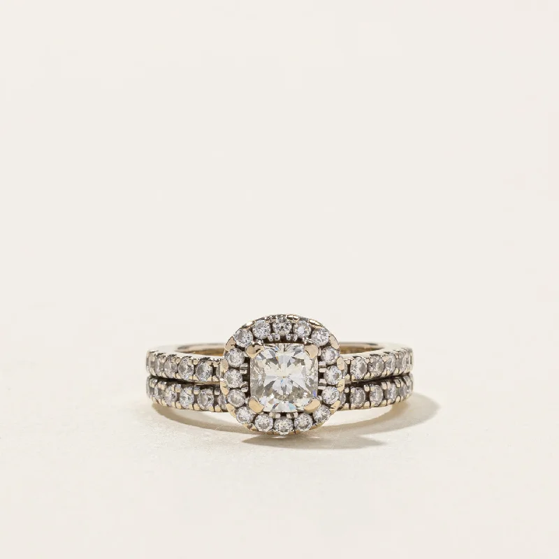 women’s unique diamond rings -Halo Diamond Soldered Engagement Ring | 1.03ctw | SZ 3.75 |