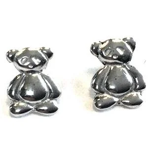 chic bar earrings -Children's Sterling Silver Teddy Bear Stud Earrings