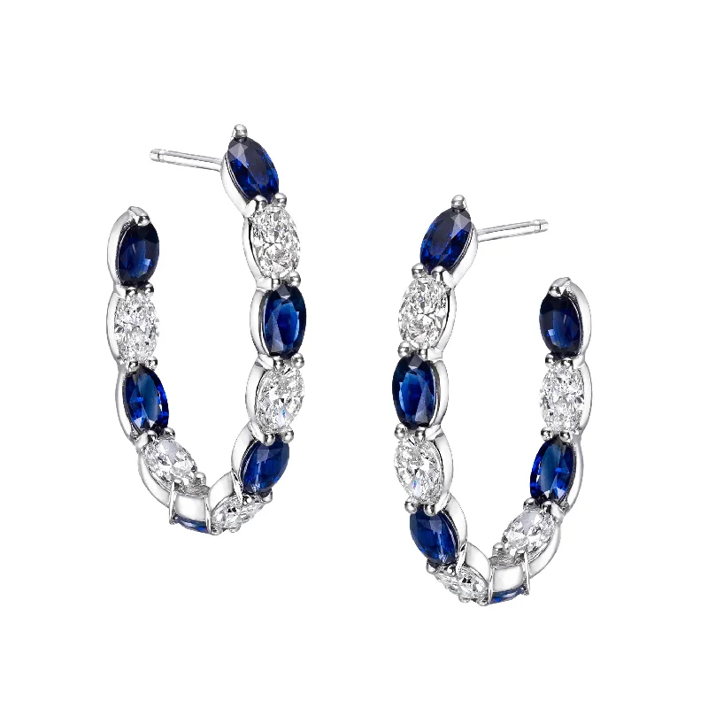 fashion diamond earrings -Sapphire & Diamond Oval Hoop Earrings