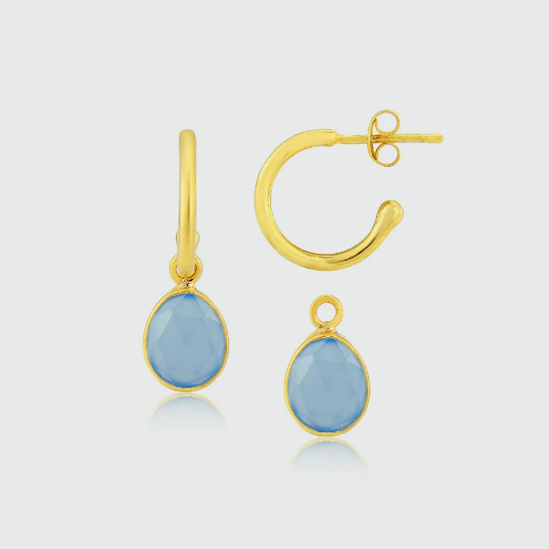 cubic zirconia earrings -Manhattan Gold & Blue Chalcedony Interchangeable Gemstone Earrings