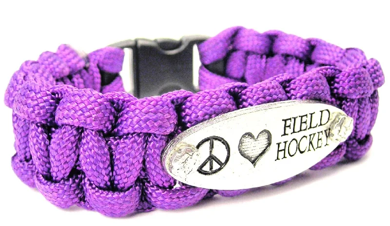 eco-friendly bracelets for women -Peace Love Field Hockey 550 Military Spec Paracord Bracelet