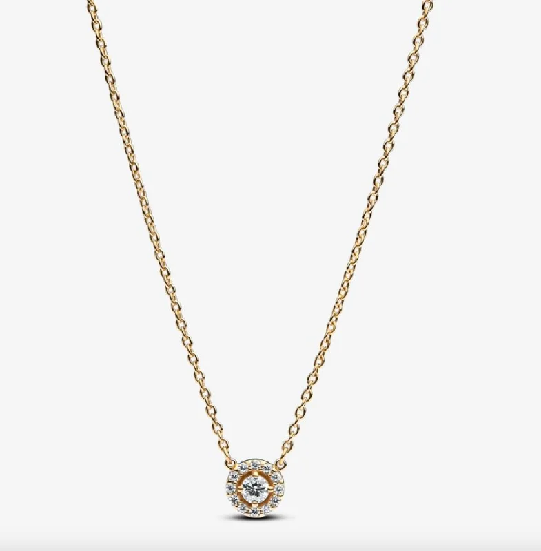 modern women’s necklaces -Round Pavé Halo Pendant Necklace