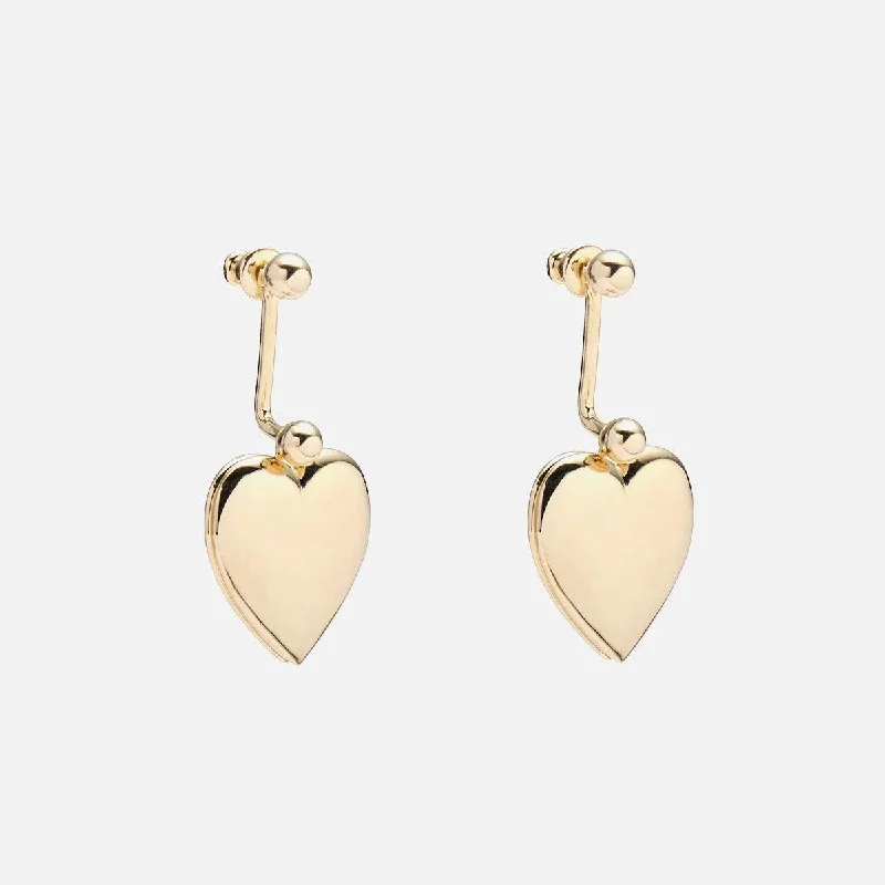 elegant ear accessories -Heart Locket Earrings in Gold