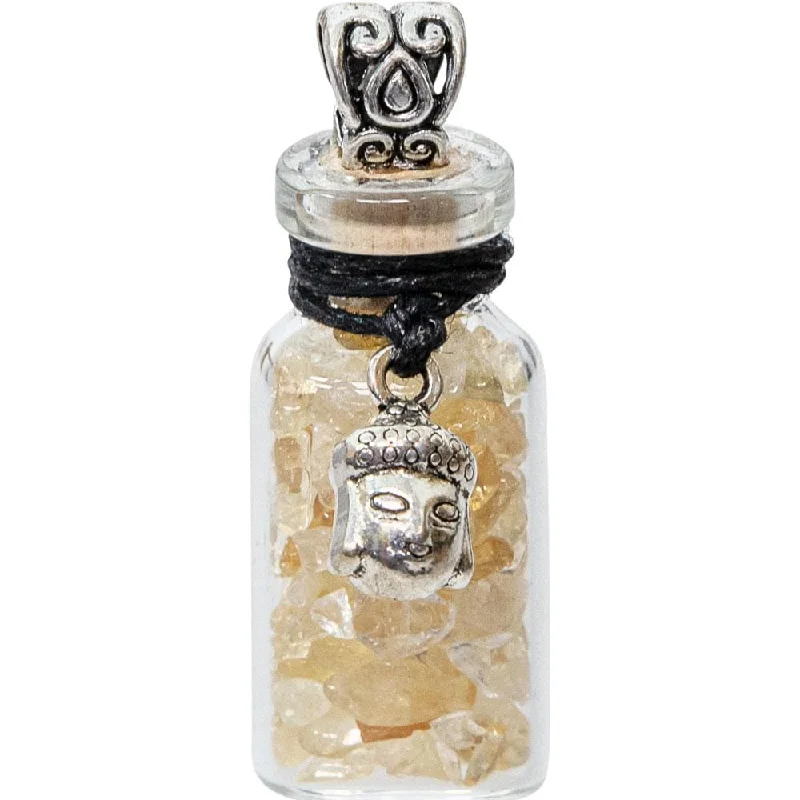 pendant necklaces for women -1.75" Gemstone Chip Bottle Necklace - Citrine with Buddha