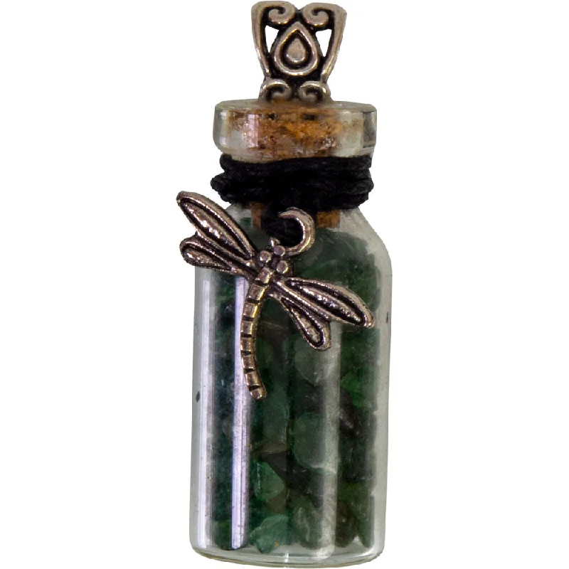 custom engraving necklaces -1.75" Gemstone Chip Bottle Necklace - Green Aventurine with Dragonfly