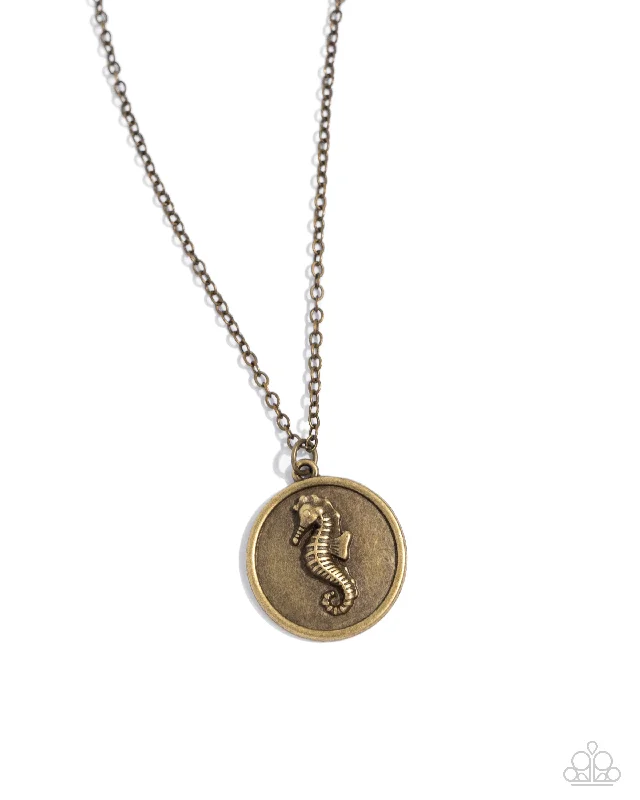 statement jewelry necklaces -Seahorse Solo - Brass