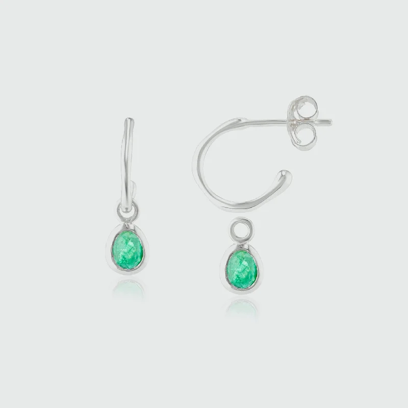 personalized earrings for women -Hampton Emerald & Silver Interchangeable Gemstone Earrings