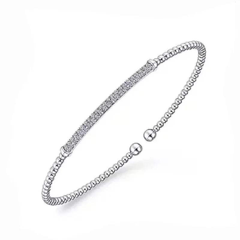 chunky bangles for women -Bujukan Pave Diamond Bar Bracelet White Gold