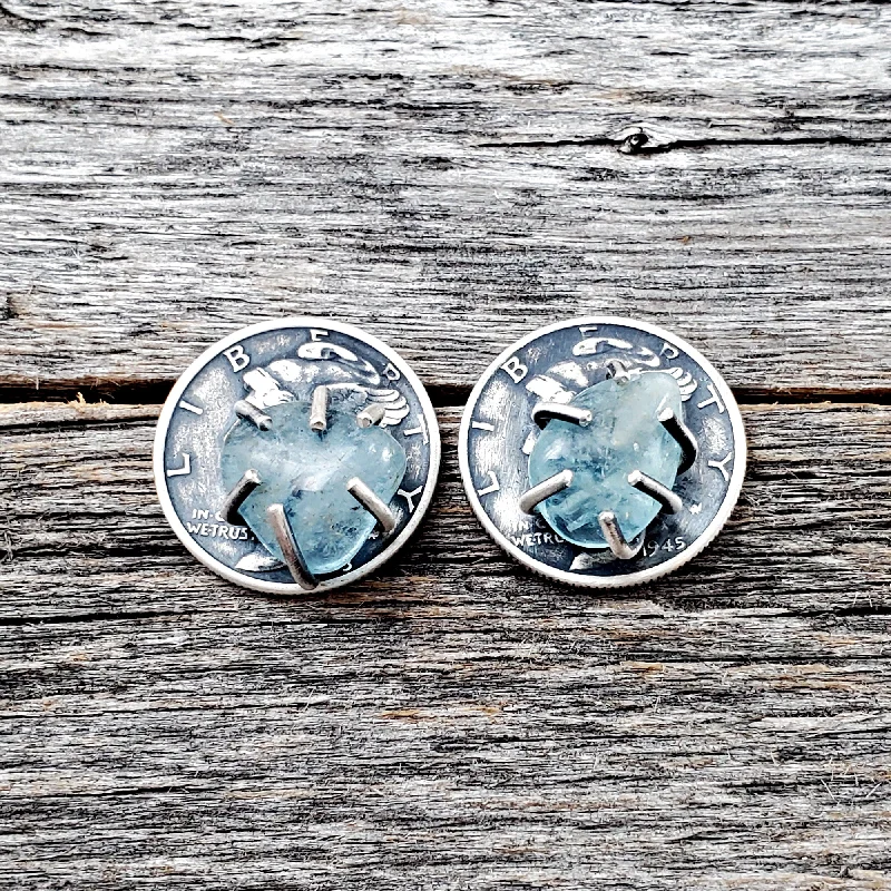 stylish tassel earrings -Aquamarine Mercury Dime Stud Earrings